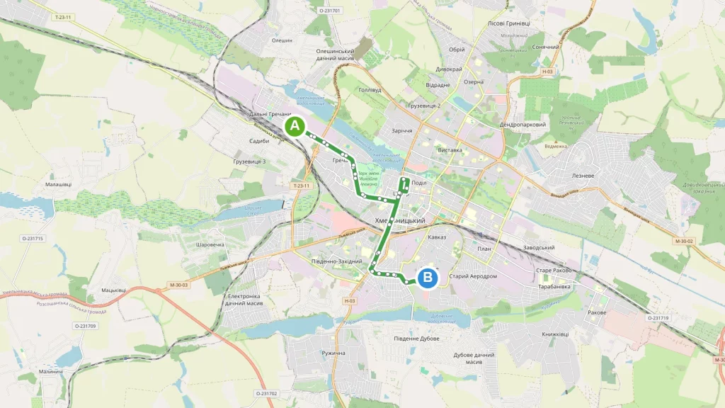 Карта маршруту Тролейбус 57 Хмельницький
