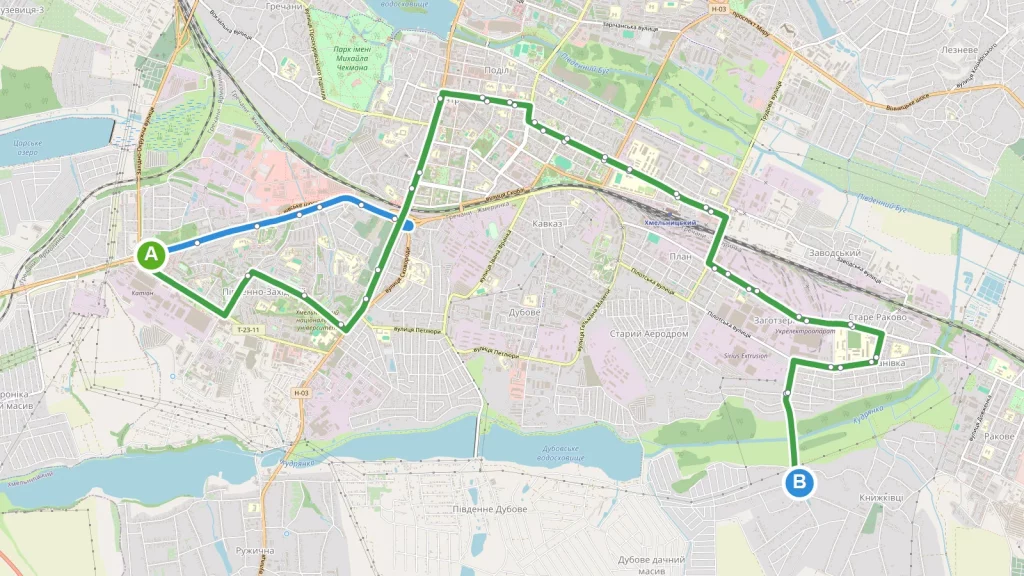 Карта маршруту Маршрутка 36 Хмельницький