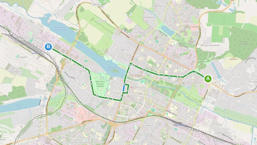 Карта маршруту Тролейбус 56 Хмельницький