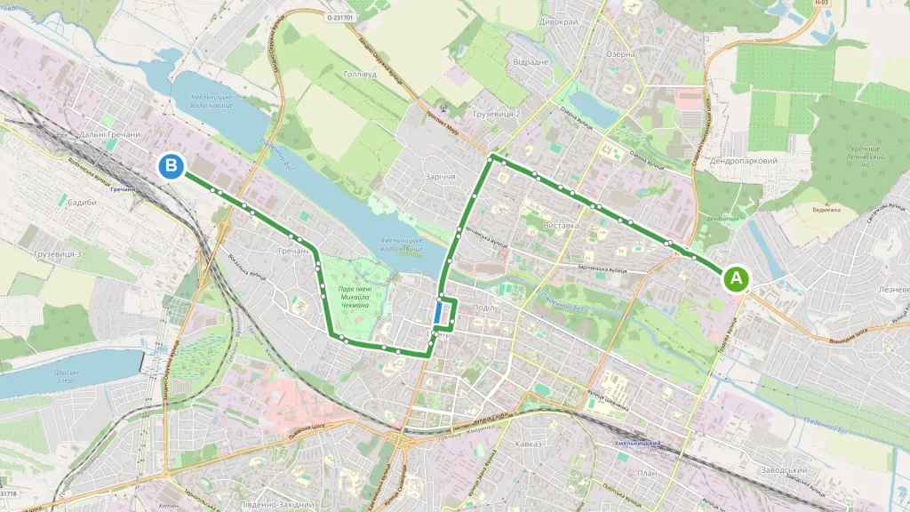 Карта маршруту Тролейбус 18 Хмельницький