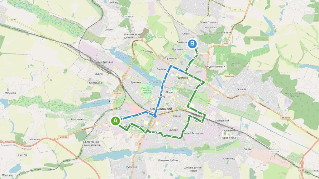 Карта маршруту Автобус 29 Хмельницький