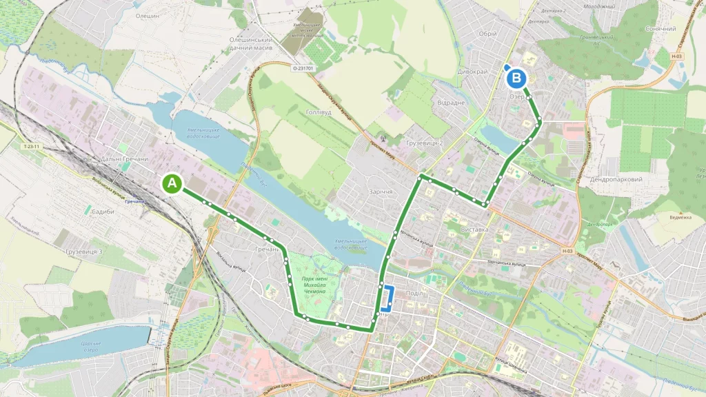 Карта маршруту Тролейбус 8A Хмельницький