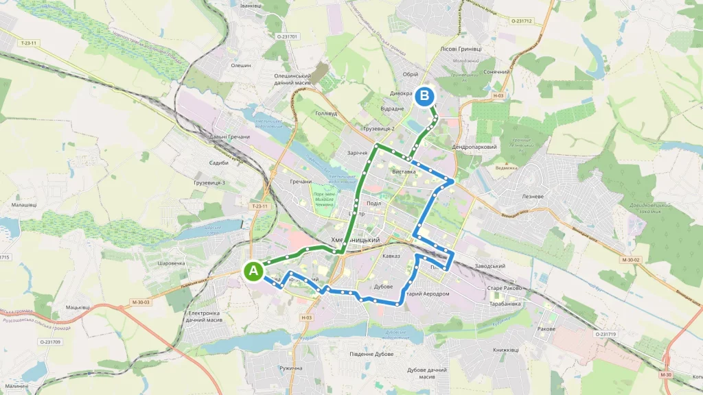 Карта маршруту Автобус 49 Хмельницький