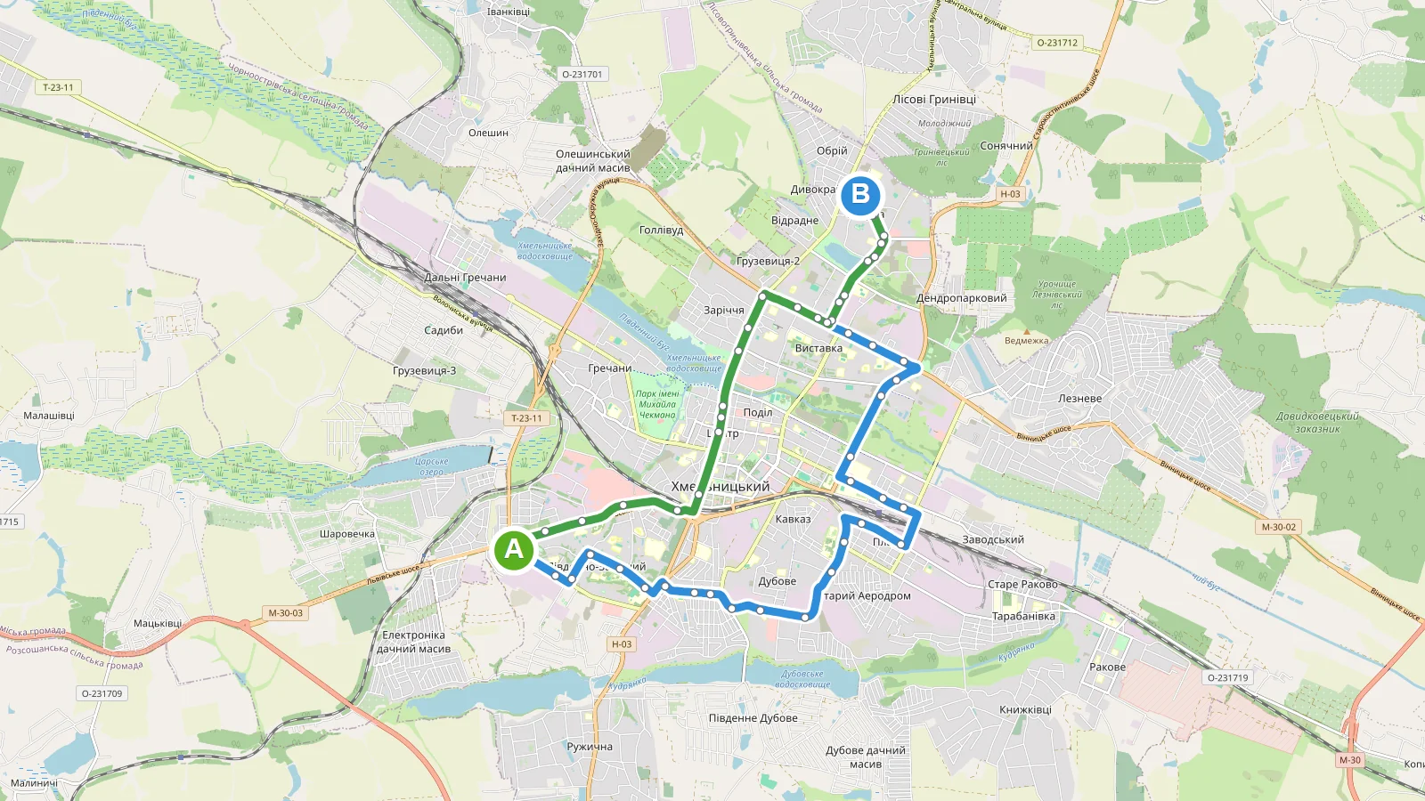 Карта маршруту Автобус 49 Хмельницький