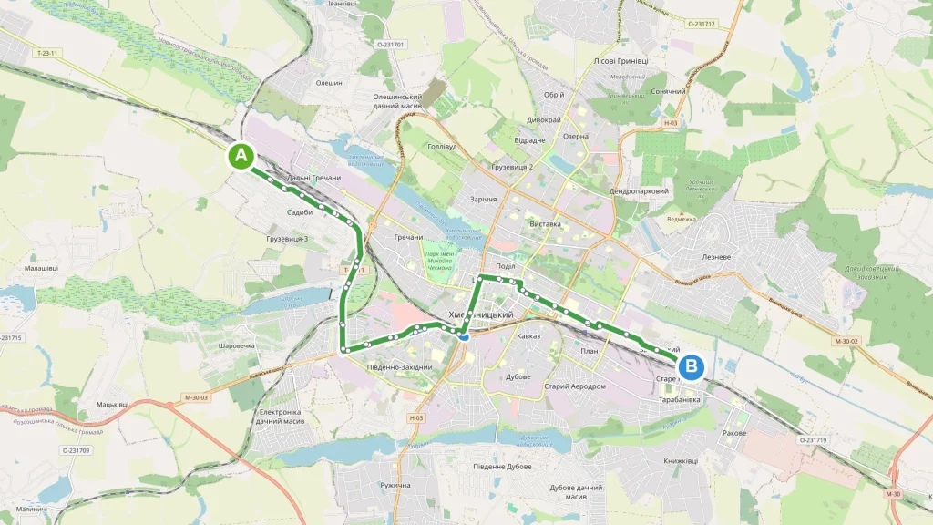 Карта маршруту Маршрутка 50 Хмельницький