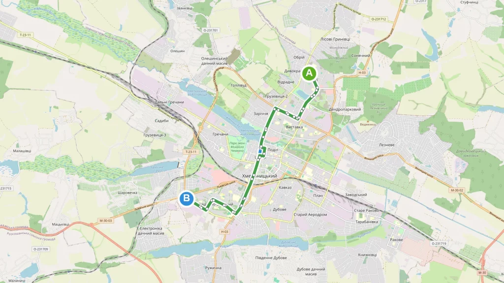Карта маршруту Тролейбус 11A Хмельницький