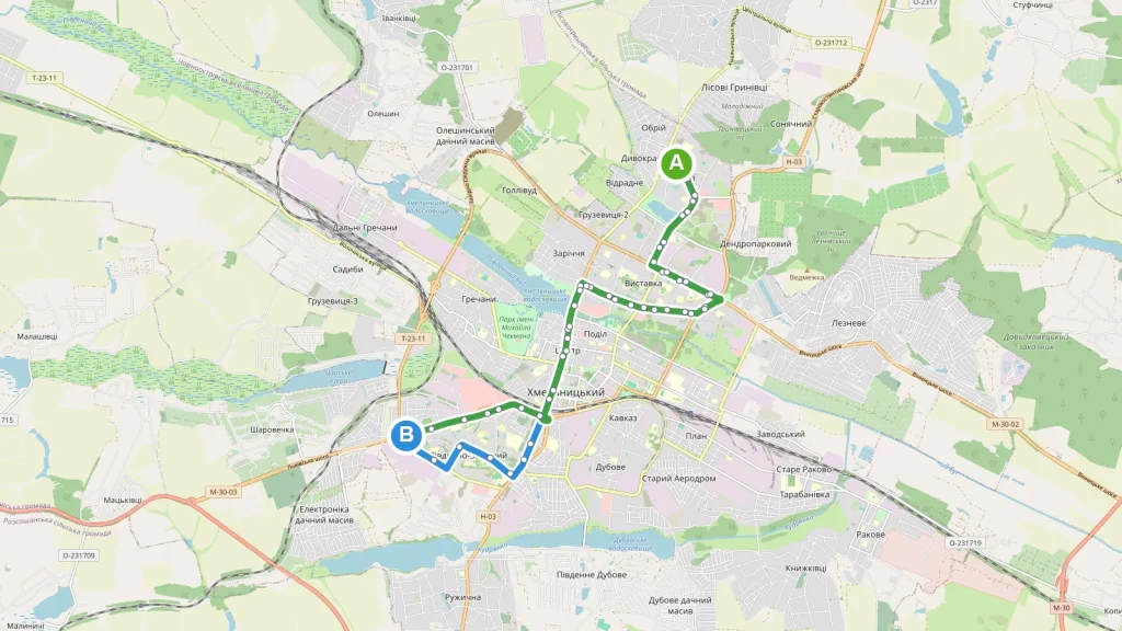 Карта маршруту Автобус 22 Хмельницький