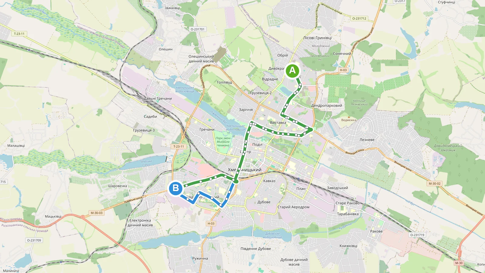 Карта маршруту Автобус 22 Хмельницький